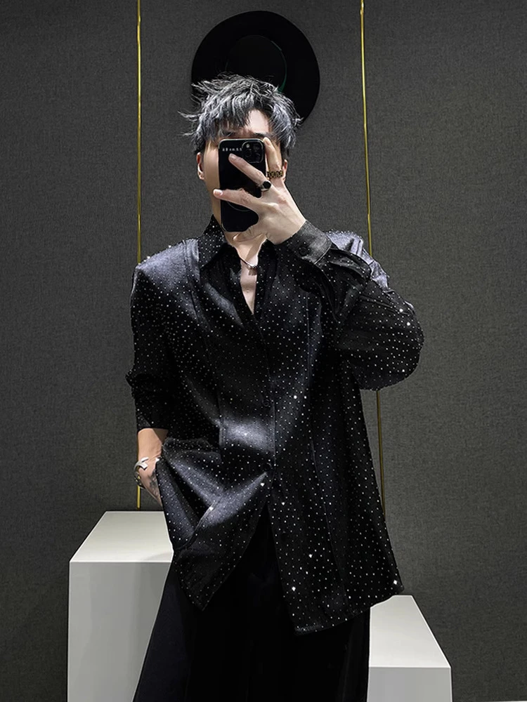 Stylish Starry Sky Hot Diamond Long-sleeve Shirts Men's 2025 Spring Autumn New Loose Comfort Trendy Tops Fashion Handsome Shirts