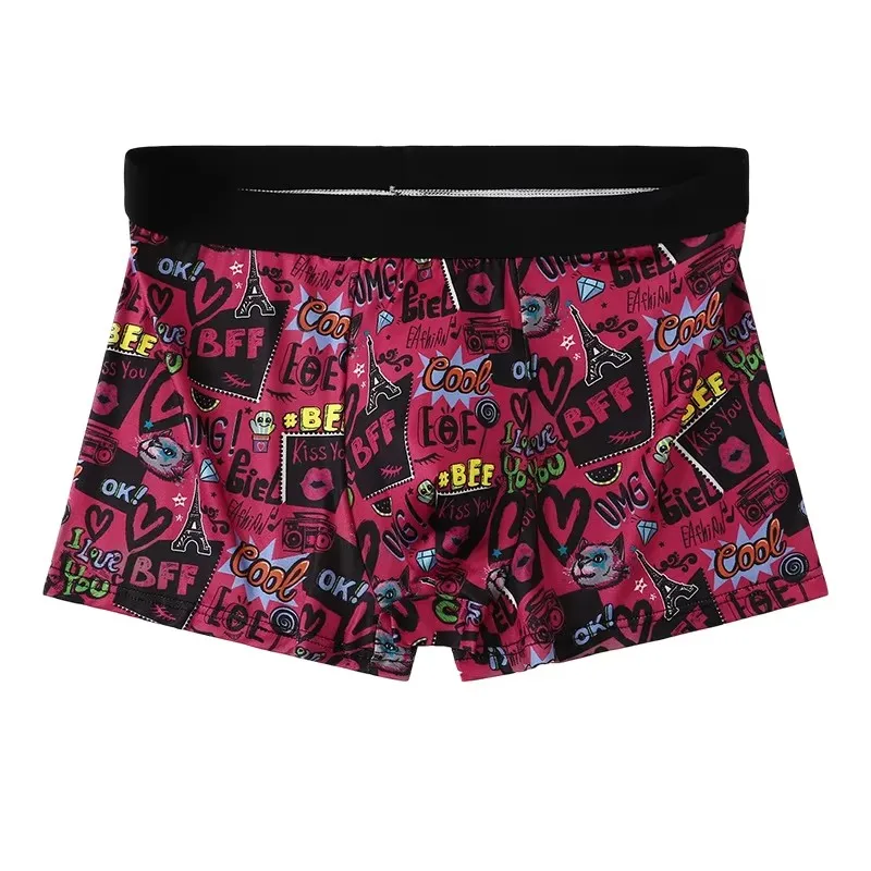 5 Stück zufällige atmungsaktive Herren-Boxershorts mit bunten Graffiti-Mustern, elastischem Bund, trendige und modische Unterwäsche – Detail 1