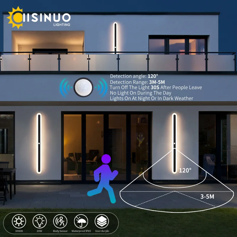 

Outdoor Wall Light With Motion Sensor 90v 240v IP65 Waterproof Porch Lamp LED Long Garden Lamp for Villa Garage Lighting Fixture