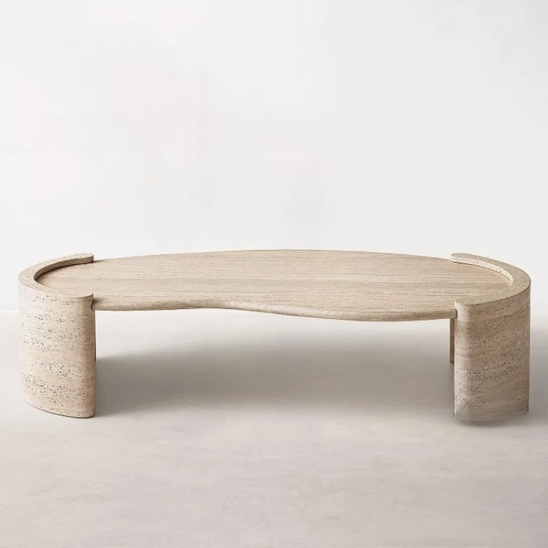 Modern natural travertine living room coffee table family model villa model room light luxury coffee table