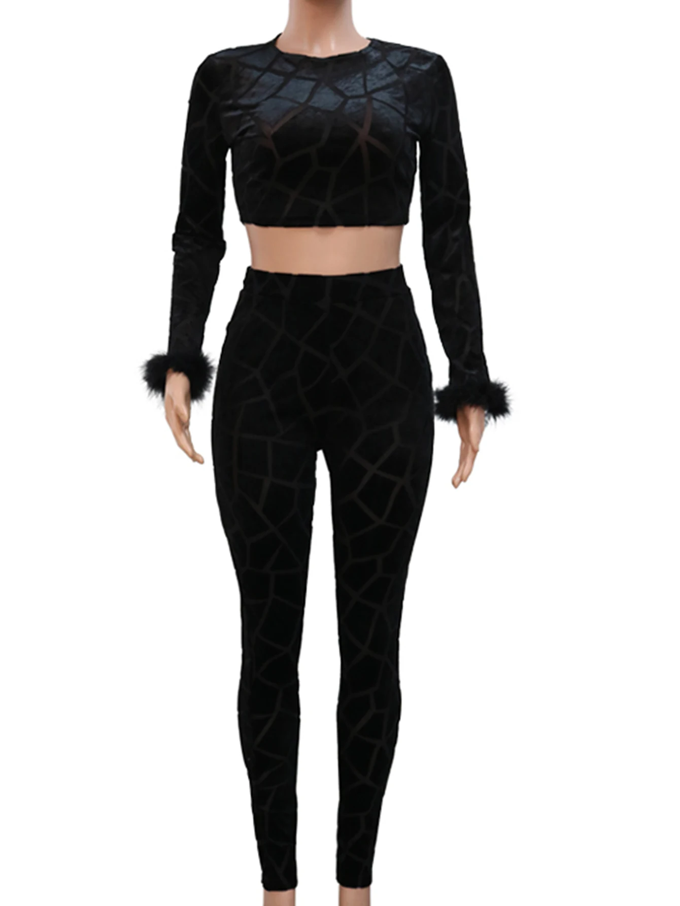 Sexy see through velvet mesh jumpsuit women 2024 summer body Pants birthday party club outfits Long sleeve jumpsuits bodysuit HL