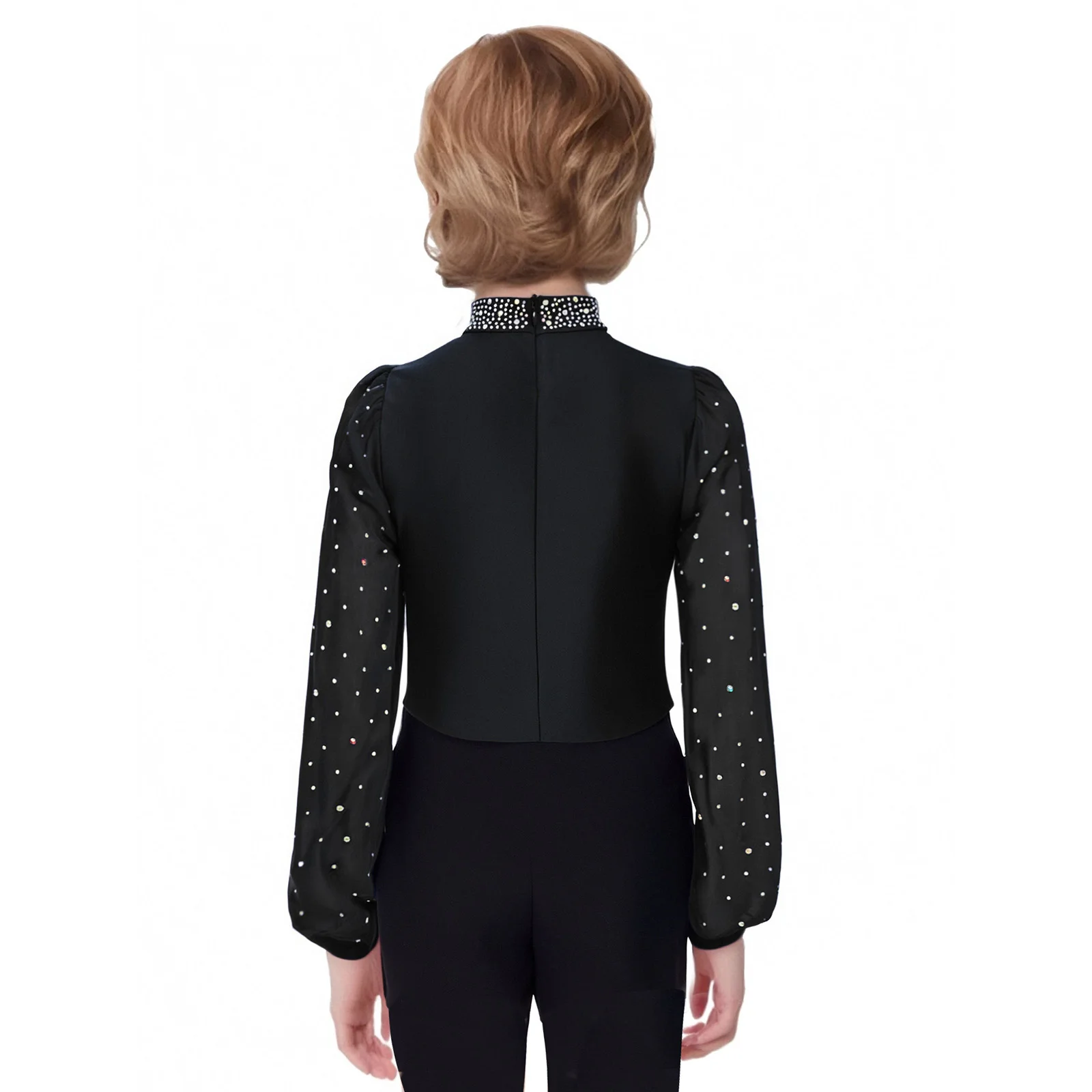 الأولاد اللاتينية التانغو الرقص قميص يوتار كم طويل لامعة الراين بذلة قاعة الرقص الباليه الشكل التزلج الجمباز زي #2