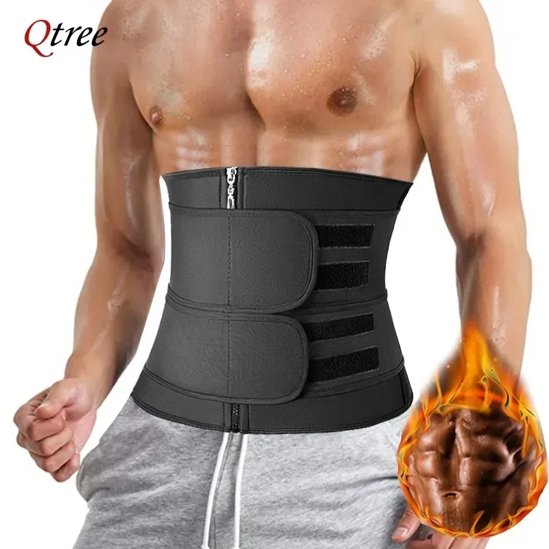 Qtree-Entrenador de cintura adelgazante para hombres, moldeador de cuerpo, pérdida de peso, cinturón moldeador de vientre, recortador de sudor, faja