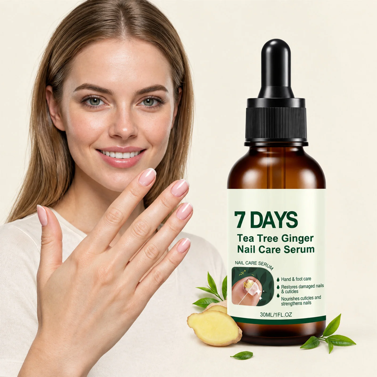 Tea Tree Ginger Nail Serum Repair Damaged Nails Cuticle Care Strengthen Brittle Weak Nourishing Fingernail Toenail
