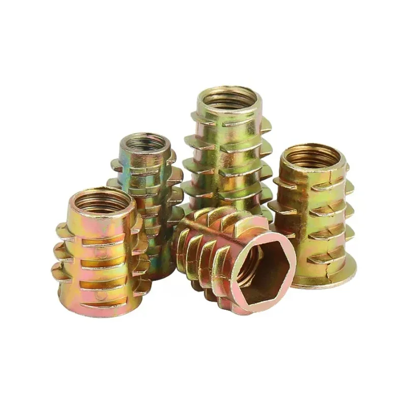 5/10/20/50 stücke Zink-legierung Gewinde Für Holz Einsatz Mutter Flansch Hex Stick Kopf Möbel muttern M4 M5 M6 M8 M10