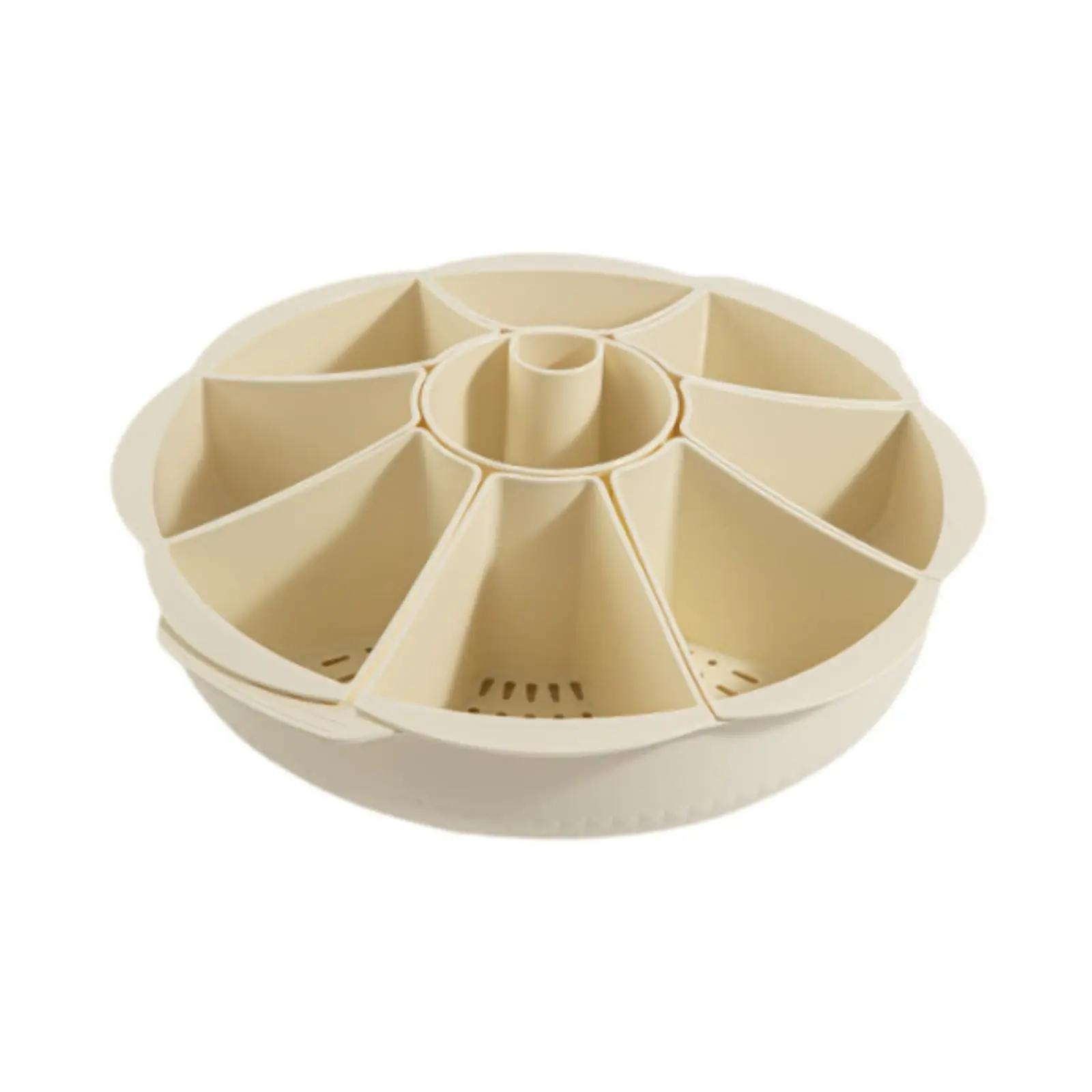 

Round Veggie Tray Drain Basket Divided Rotatable Serving Tray for Buffet Presentation and Dinner Table Use