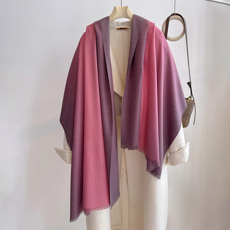 高級冬カシミヤスカーフ女性グラデーションハンカチ暖かいパシュミナ女性ショールタッセルラップソフトパレオブファンダスカーフストール