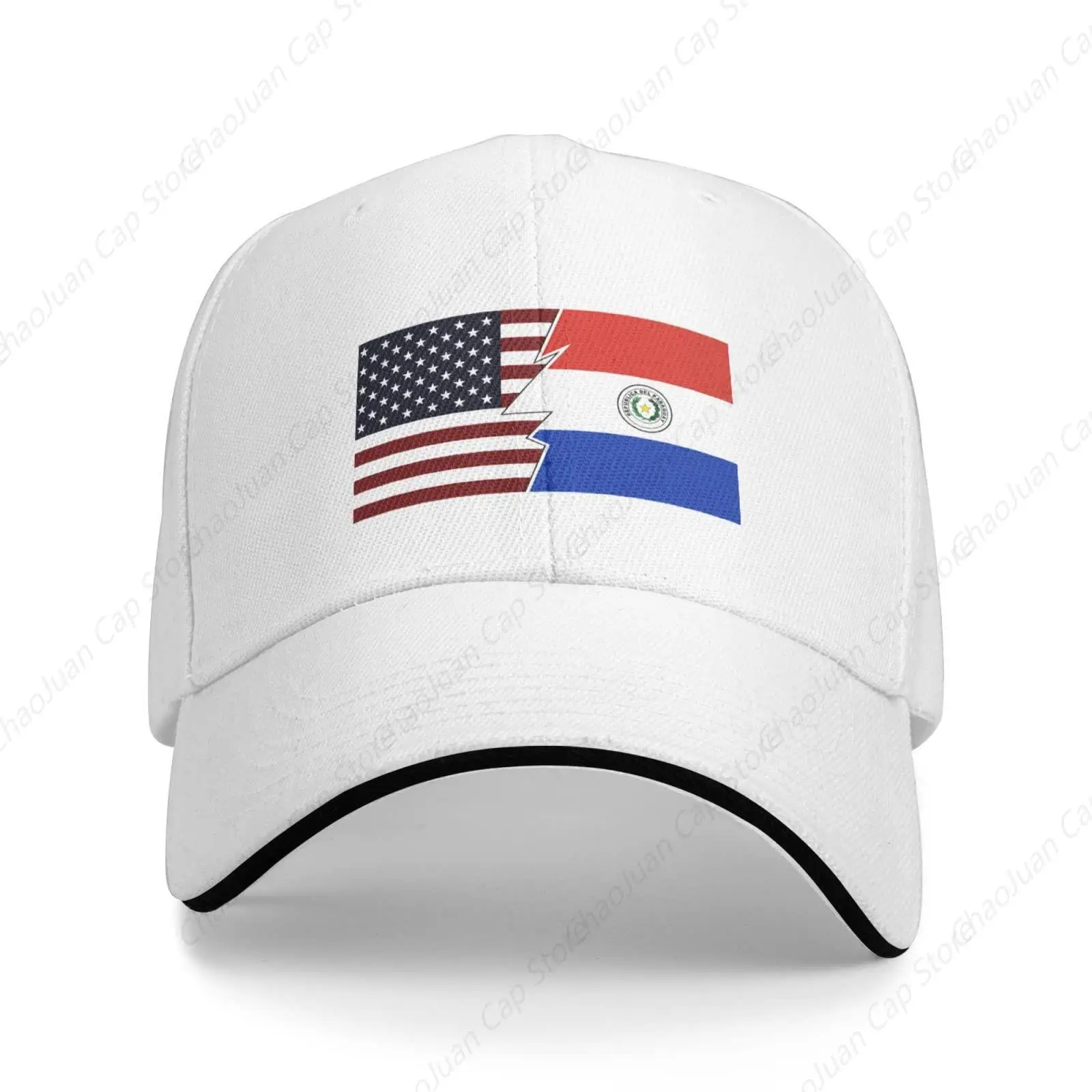 Torn Style American and Paraguay Flags Baseball Cap Sandwich Brim Hats for Men Women Adjustable Caps