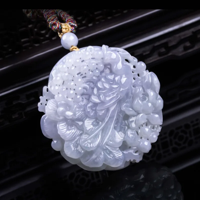 Natural A-grade Myanmar jadeite red phoenix in morning sun hollowed out phoenix brand jade ice jade pendant jade beauty