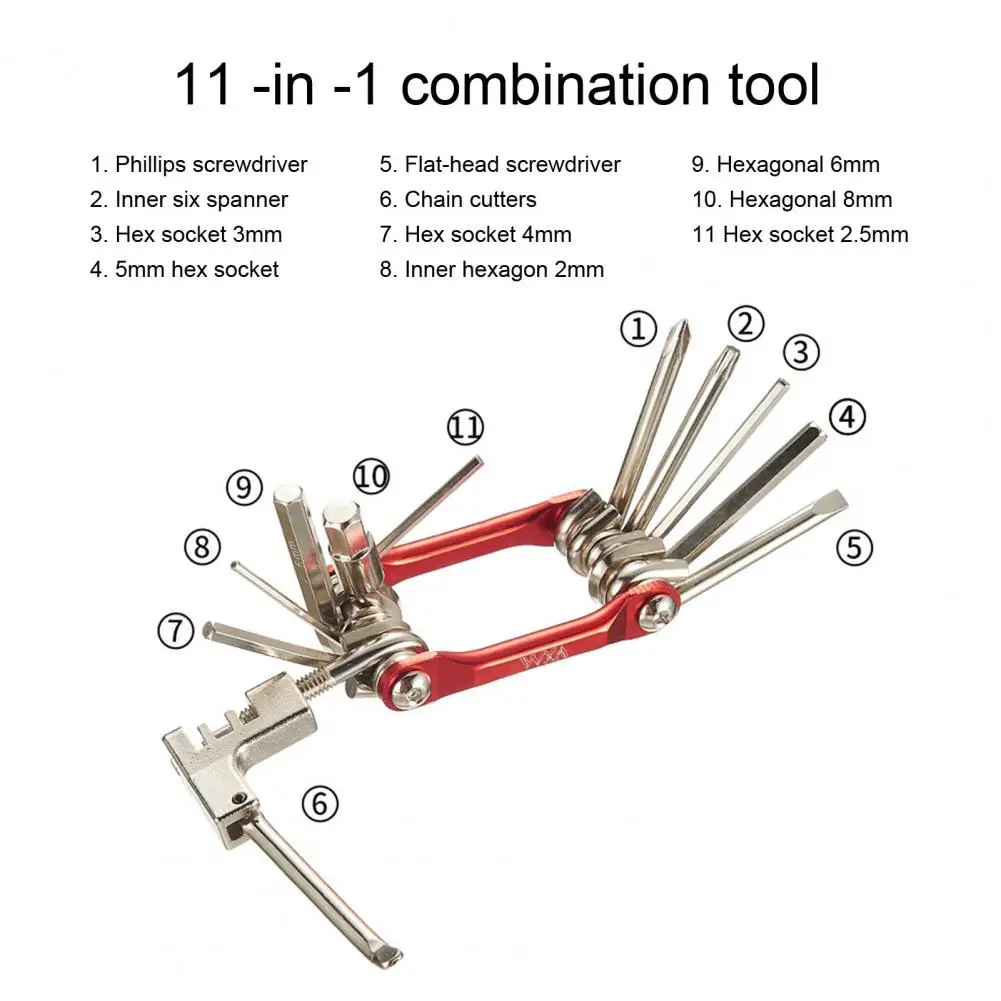 طقم أدوات إصلاح الدراجة الجبلية ، متعدد الأدوات ، بحجم صغير ، محمول ، سهل الحمل ، صيانة للطوارئ ، 11 في 1