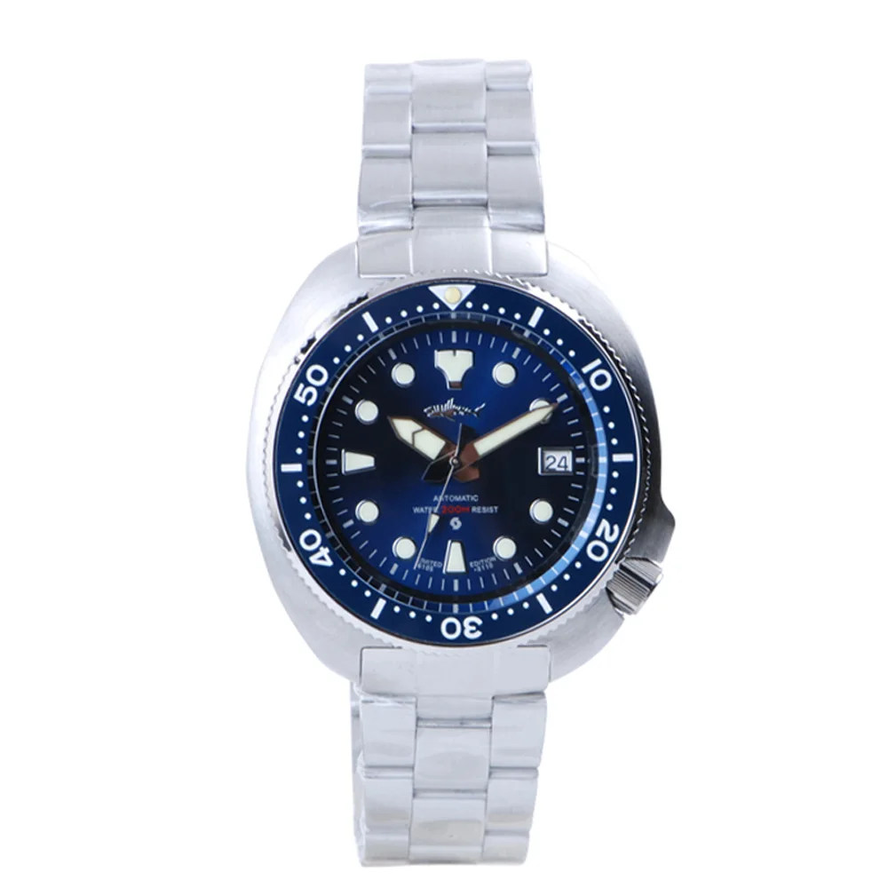 Heimdallr Solid 45mm Blue Dial Ceramic Bezel Men's Abalone 6105 Diver Watch NH35 Movement 20Bar Water Resistant C3 Luminous