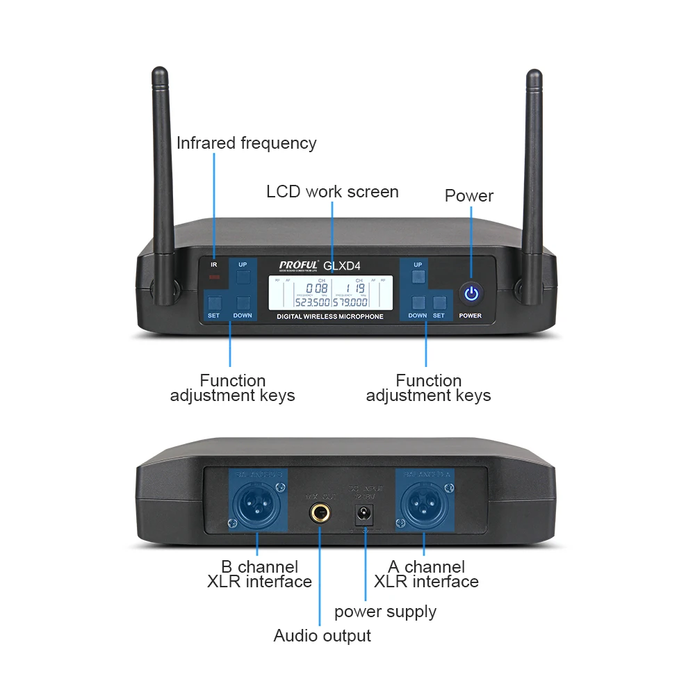 GLXD4  Wireless Handheld Microphone System Dual Microphone, Clear Sound Quality, Suitable For Conference Lectures, Karaoke