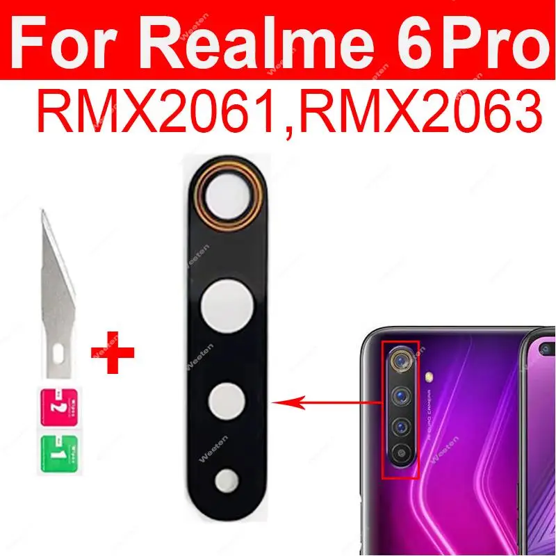 Lente de cámara principal trasera, cristal con pegatina de repuesto para Realme 6 Pro 7 Pro 6S 6i 7i