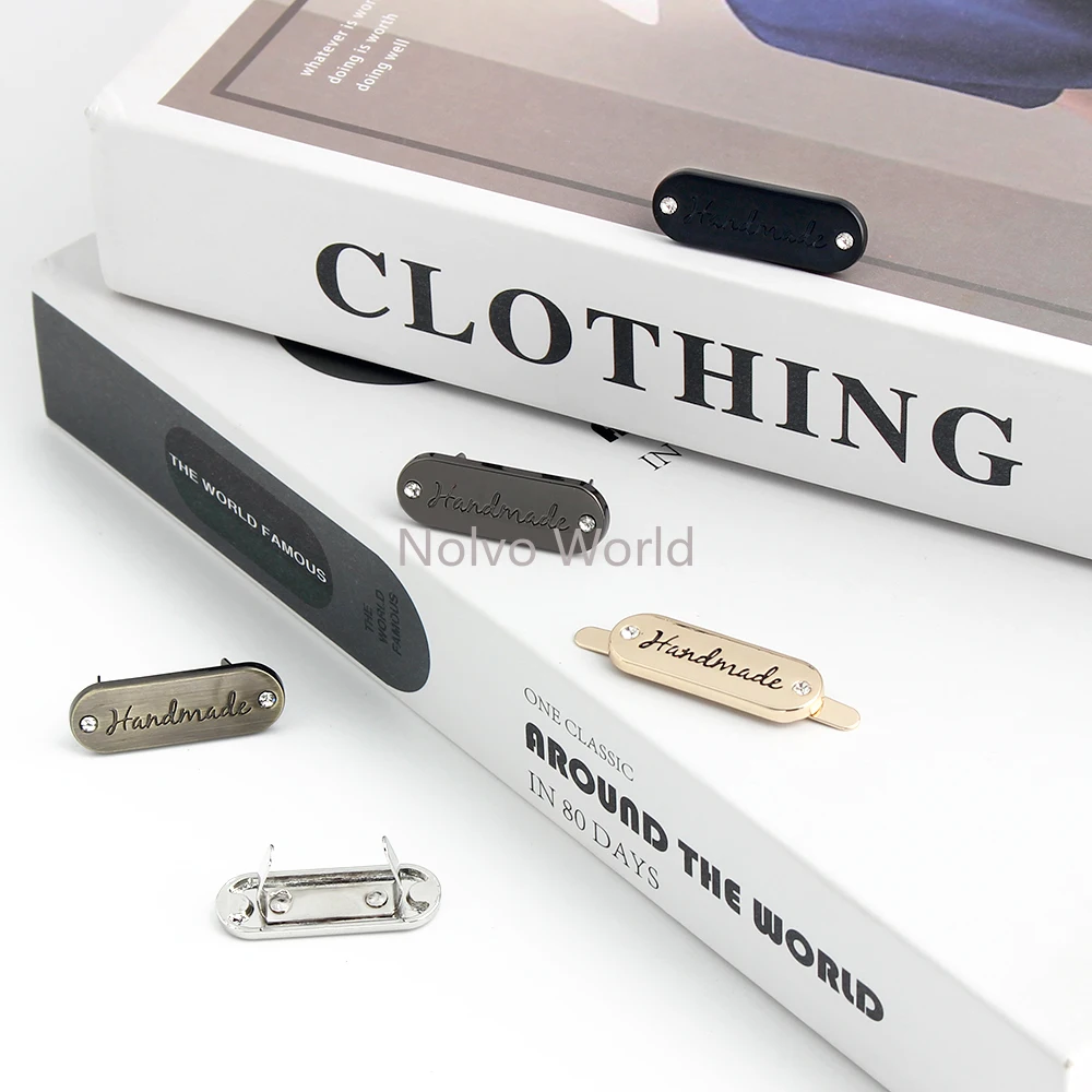 10/50/100PCS 35x12mm Handmade Labels Tags With Rhinestone Diamonds For Clothes Handbag Purse Bags PU Leather Jeans Accessories view 6