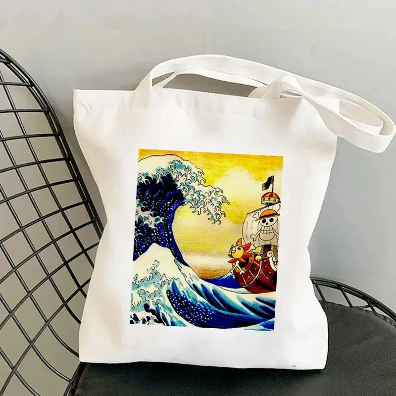 Fashion Kanagawa Big Wave Women\'s Handbag Cartoon Casual Shoulder Bag Eco Large Capacity Portable Travel Shopping Bag Schoolbag