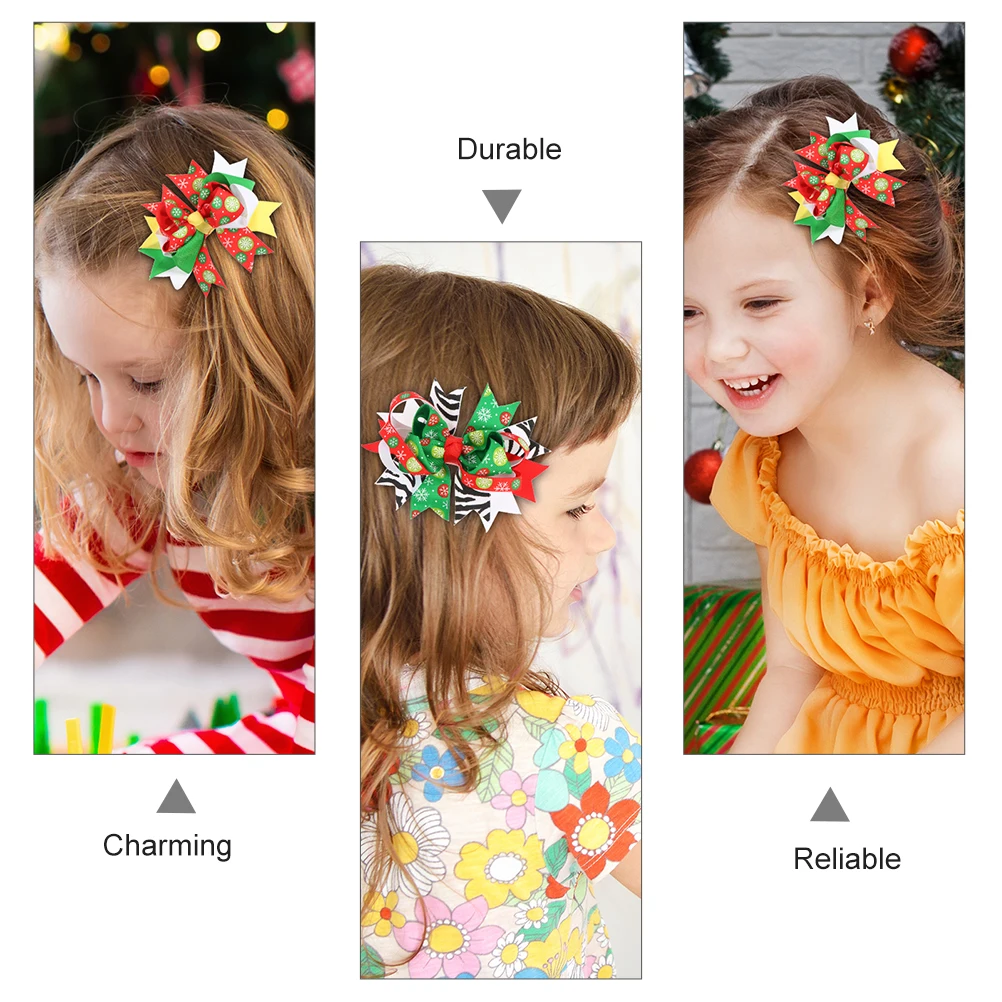 

8 Pcs Winter Christmas Hair Clips Toddler Accessories for Girls Large Fabric Bow