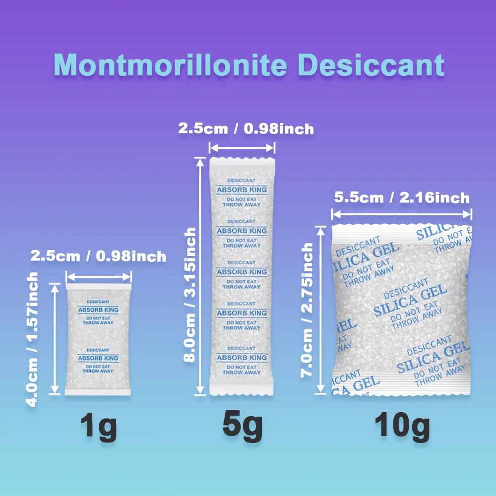 

Montmorillonite Desiccant Pack,1g/5g/10g Anti-Humidity Cabinet Storage,Silica Gel Packet Alternative Humidity Absorber Bag