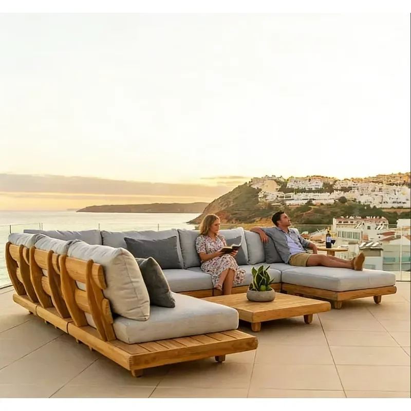 Modern Teak Outdoor Sofa Set Waterproof Eco-friendly Durable Garden Sectional Patio Villa Furniture
