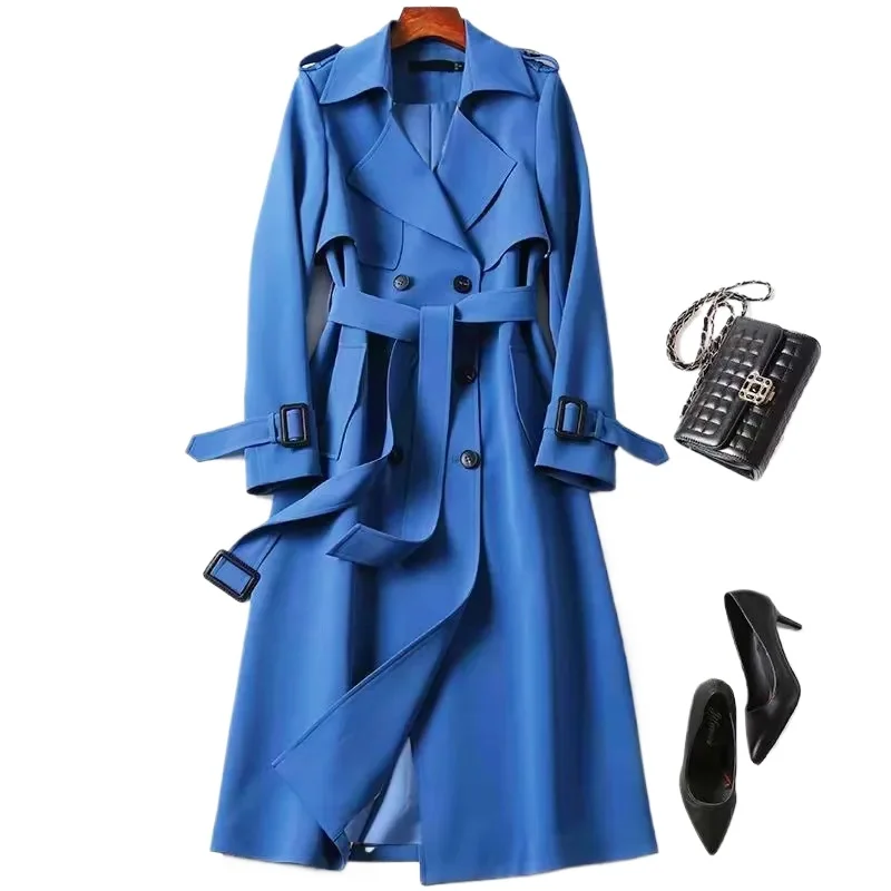 Windbreaker Women's Mid Length 2025 Spring New Korean Plus size British Coat Over The Knee Trench Coat For Female Coats