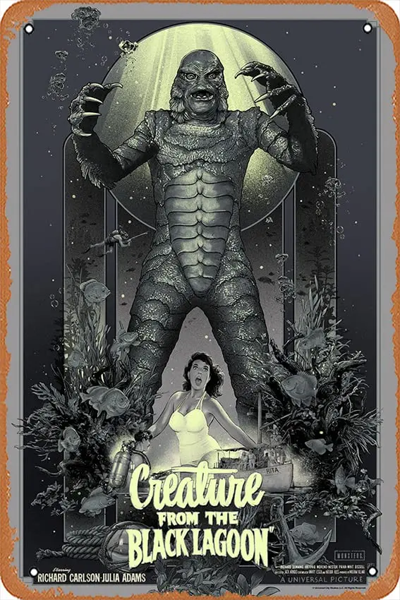 Creature from the Black Lagoon Movie Series Vintage Retro Tin Sign,Movie Poster Art Classic Movie Posters Man Cave Wall Art sign