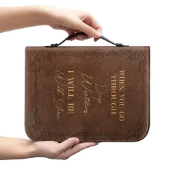 Classic Leather Print Bible Bag for Women Zipper Handle Handbags Bible Hymns Custom Bible Cover Case Carrying Bible Storage Bags