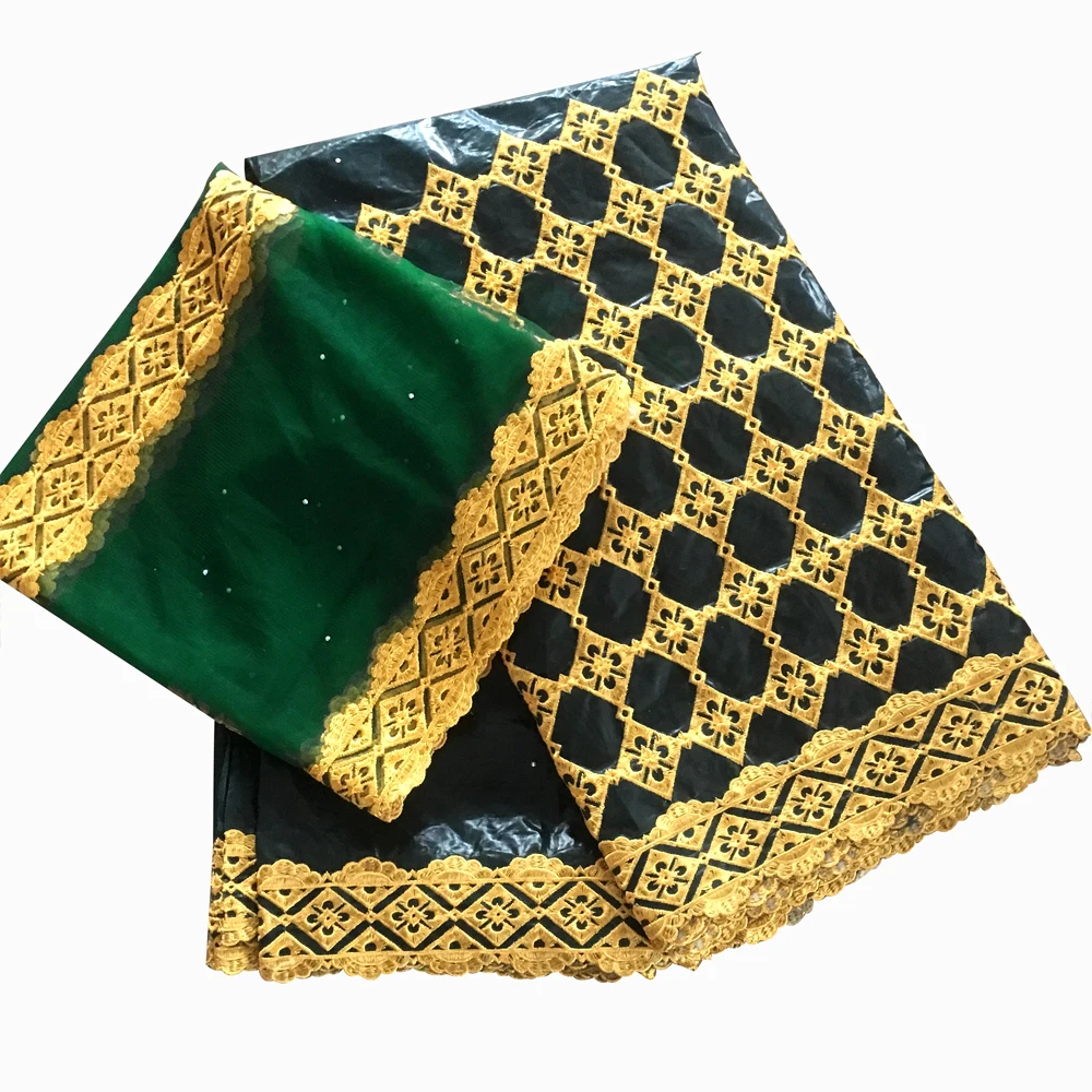Black Fabric Cotton Bazin Fabrics Guinea Brocade Fabric Embroidery Textiles Cloth African Sewing Material 5+2 yards/lot