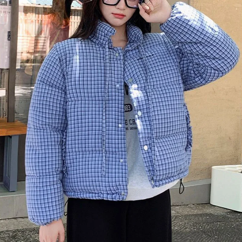 معطف 2025 جديد شتاء دافئ الأزرق منقوشة للإزالة كم المرأة سترة قطن فضفاضة سميكة موضة أسفل المرأة سترة قطن H687 #4