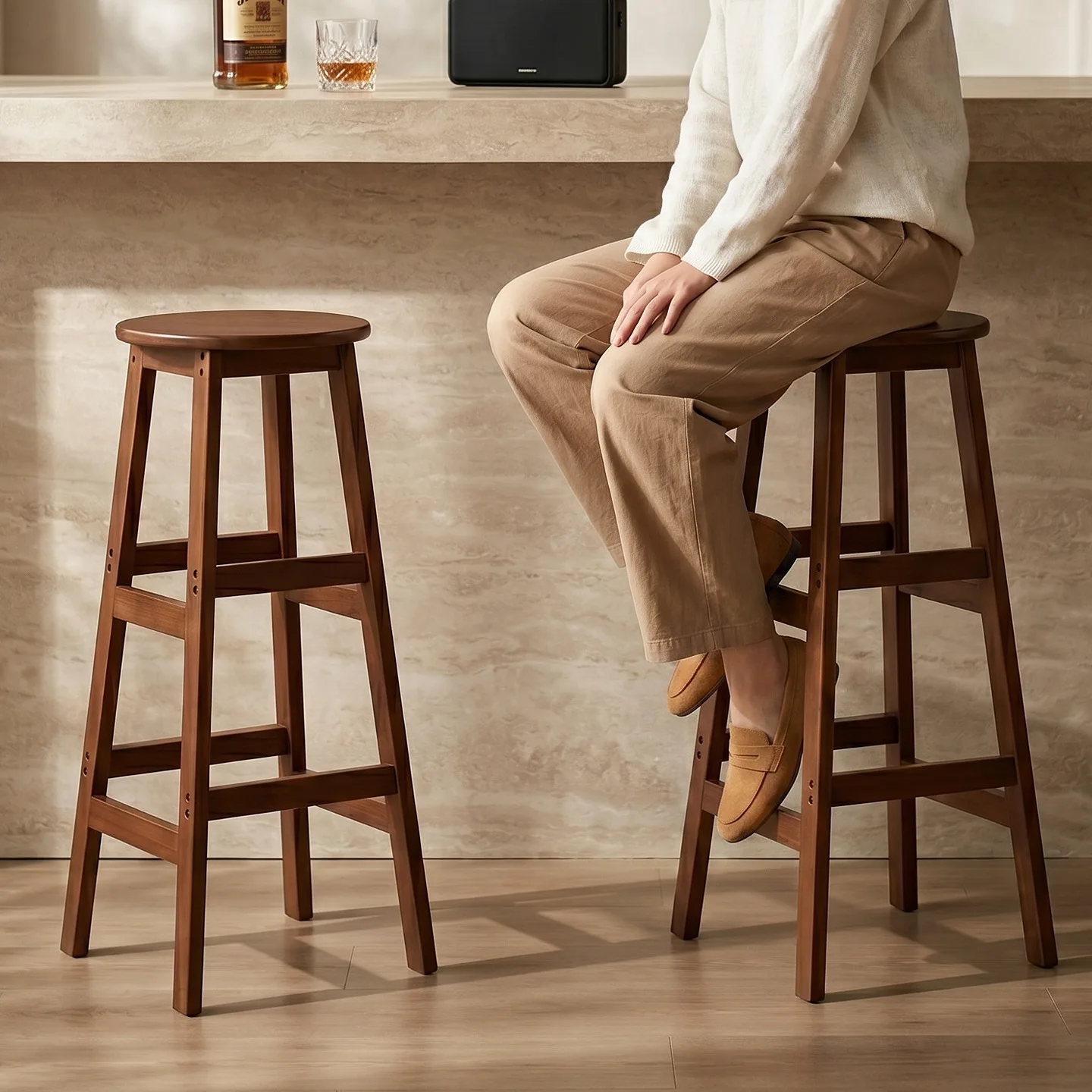 Solid wood bar stool household bench dining table high stool restaurant cafe bar chair reception bar chair