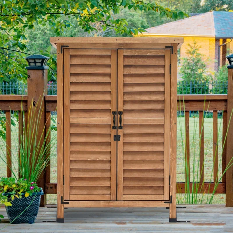 Factory Direct 2026 Top Armadietto portaoggetti in legno per esterni Capannone per attrezzi da giardino in legno con doppie port