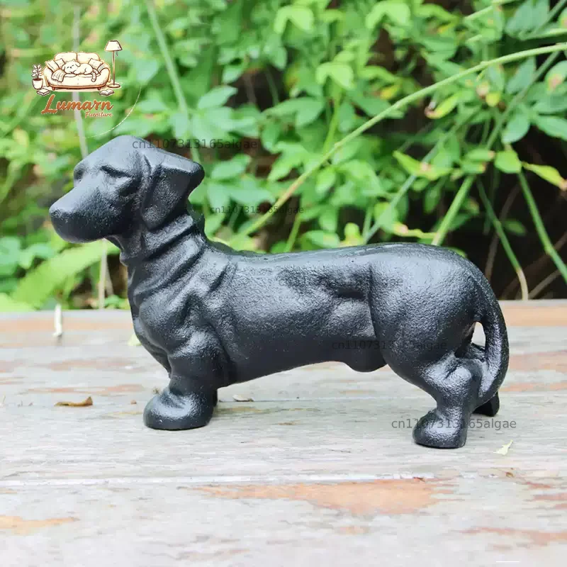 Vintage Black Cast Iron Dachshund Statue Door Stop Dog Pet Paperweight Cute Pup Figurine Gift Garden Lawn Home Office Desk Decor