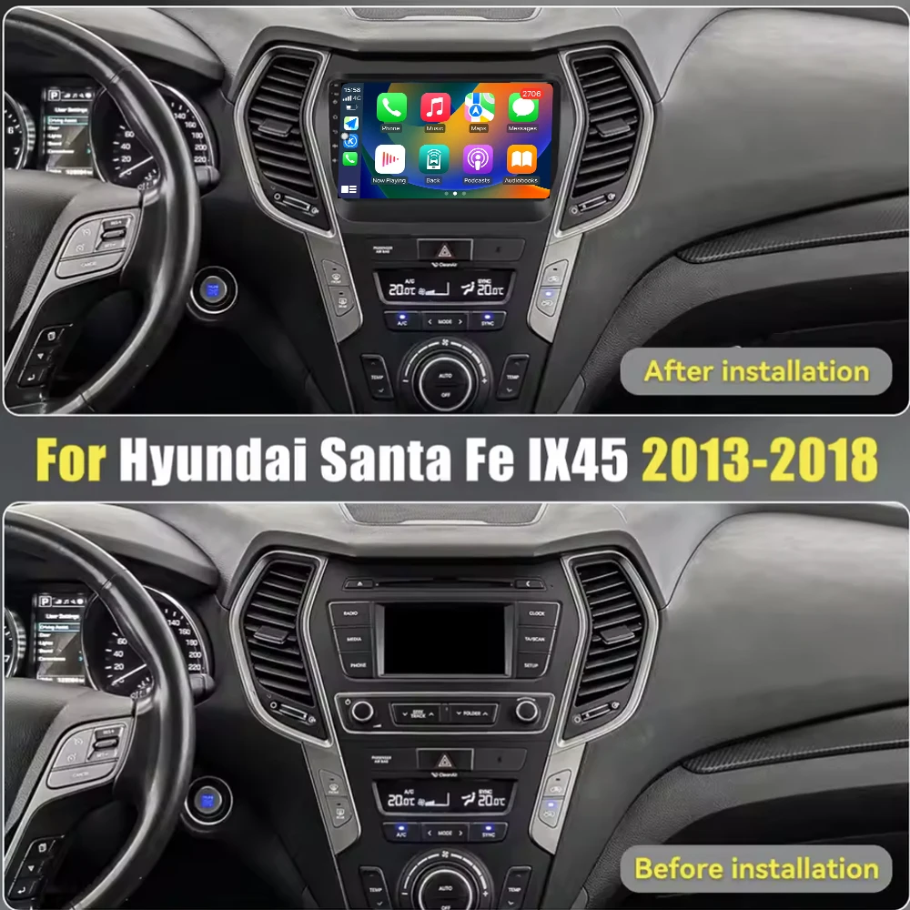 Android 16 Auto For Hyundai IX45 Santa Fe 2013-2017 Navigation GPS Car Radio Multimedia Player Screen Head Unit Carplay radio