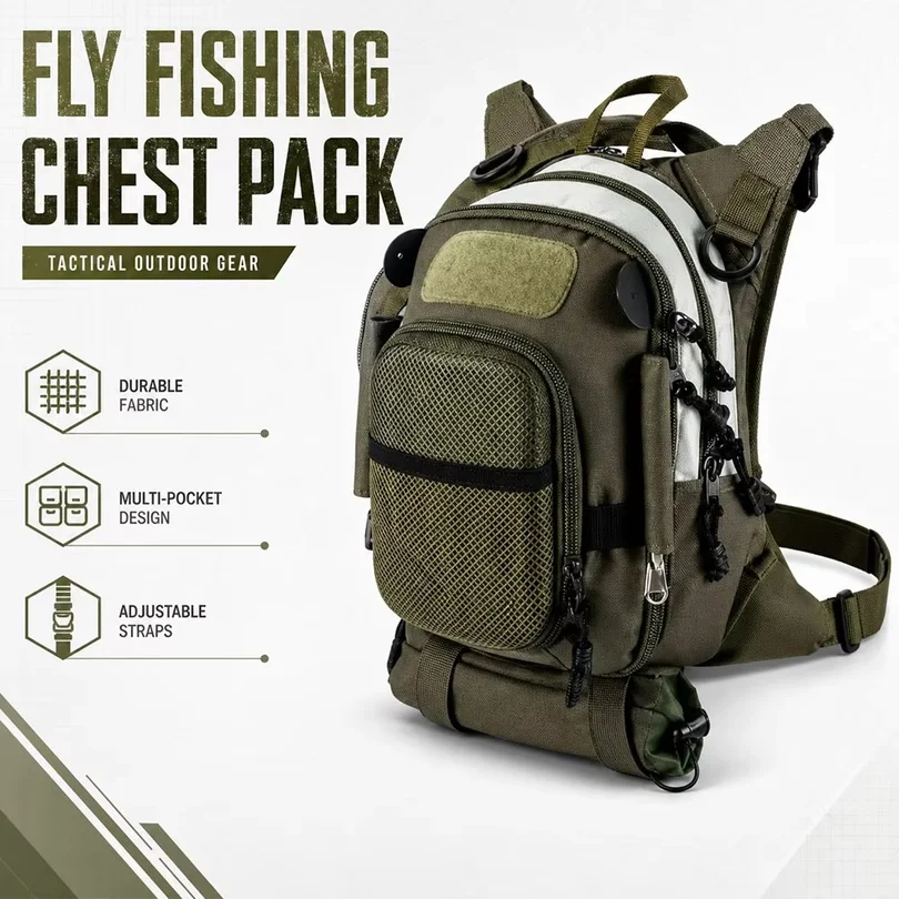 Fly Fishing Chest Pack Lightweight Breathable Tackle Storage Crossbody Waist Pack Wear Resistant Outdoor Fishing Storage Bag