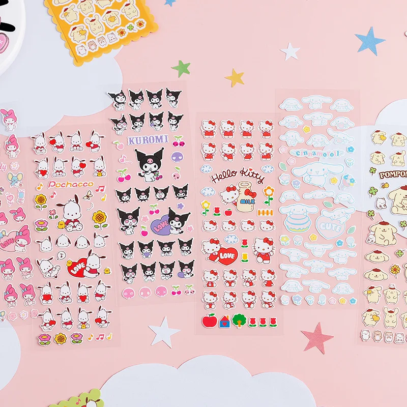 6Sheet Kawaii Sanrio Stickers Hello Kitty Kuromi My Melody Cinnamoroll Decals Anime Hand Acount DIY Sticker Kids Toys Gifts