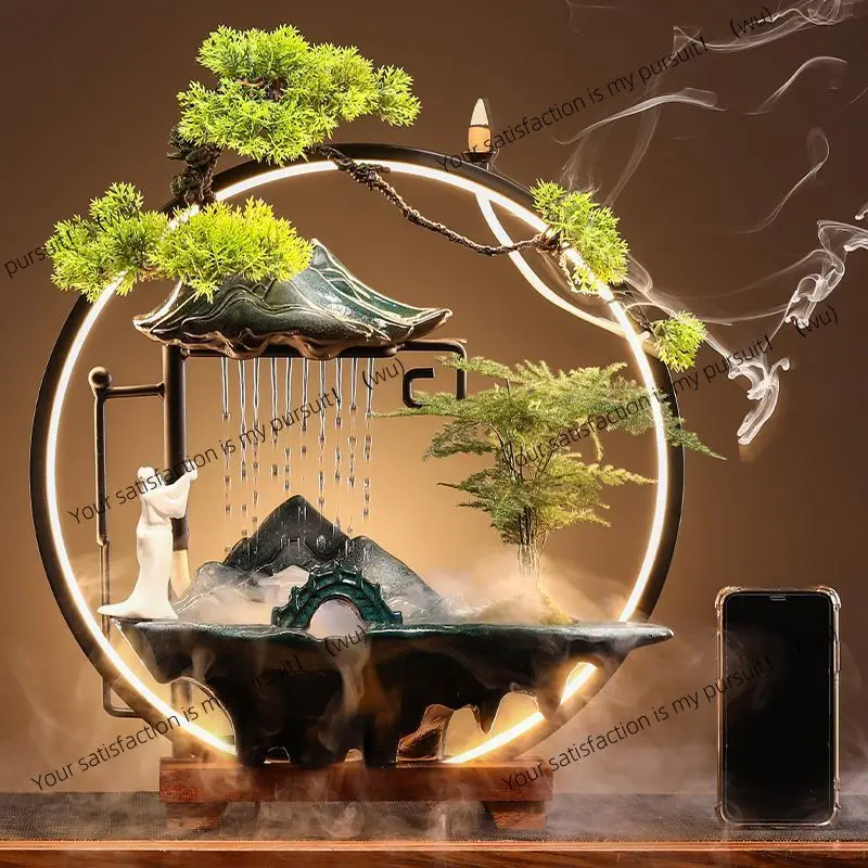 Creative LED light circle countercurrent incense burner attracts wealth, circulating rain curtain home ornaments