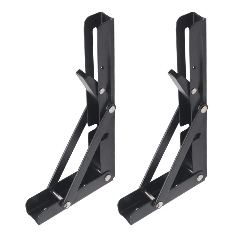 Upgraded 2Pcs Table Shelf Motorhome Caravan Mini Folding Bracket Black Finish Stainless Steel