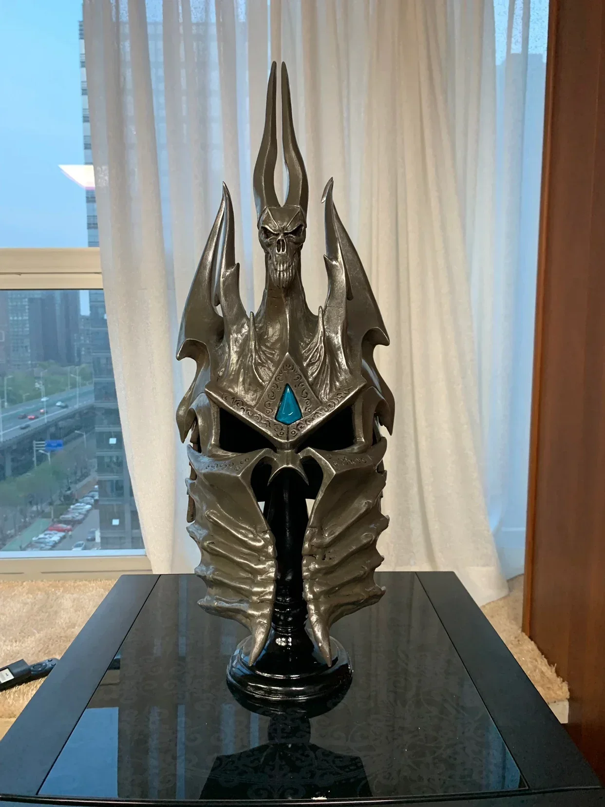 مقياس 1:1 لعبة خوذة WOW Lich King من الراتنج مع حامل لهواة جامعي المتحمسين هدية للحفلات التنكرية #5