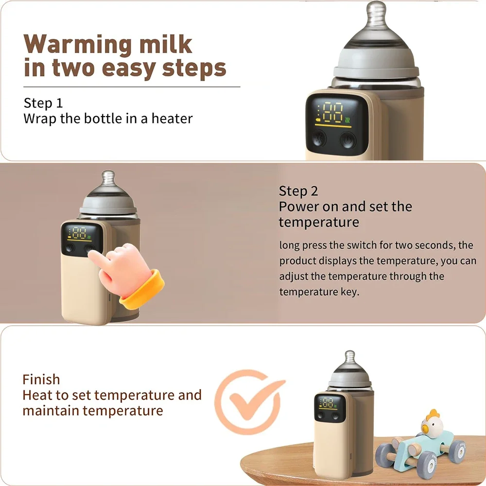 Rechargeable Portable Bottle Warmer with Fast Charging Cordless Milk Warmer with Temperature Control for Traveling Camping Home