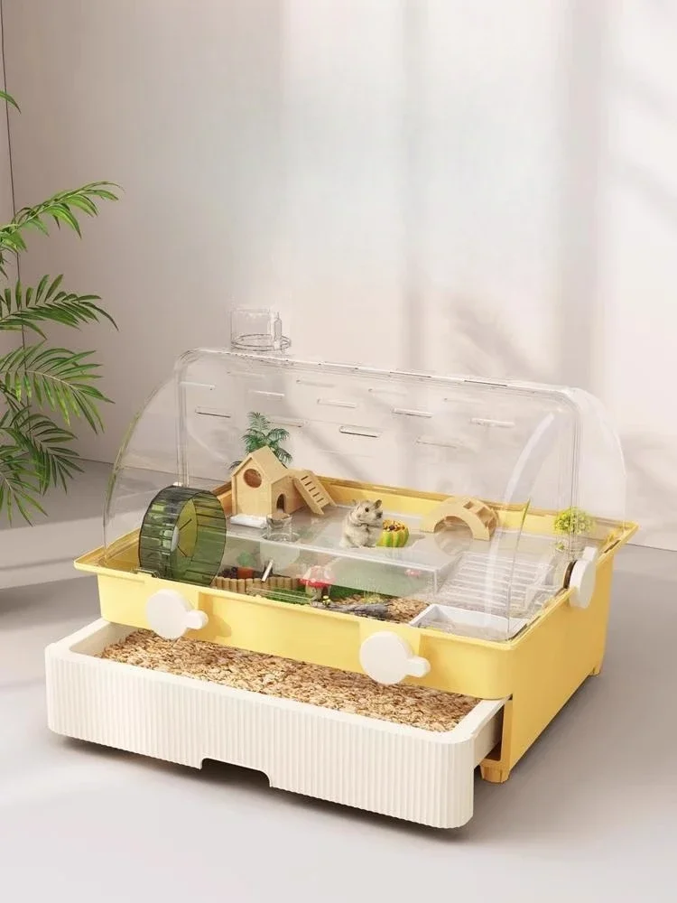 Large luxury drawer type transparent feeding box for hamster cages
