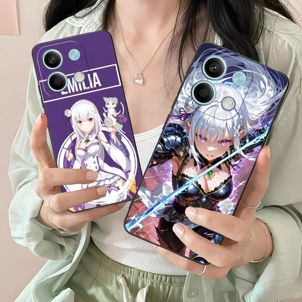 ReZero Emilia Waifu Mobile Phone Case for Xiaomi Redmi Note 14 13 12 11 S Pro Plus 4G 5G Colour Printing Cover Cover Pretty