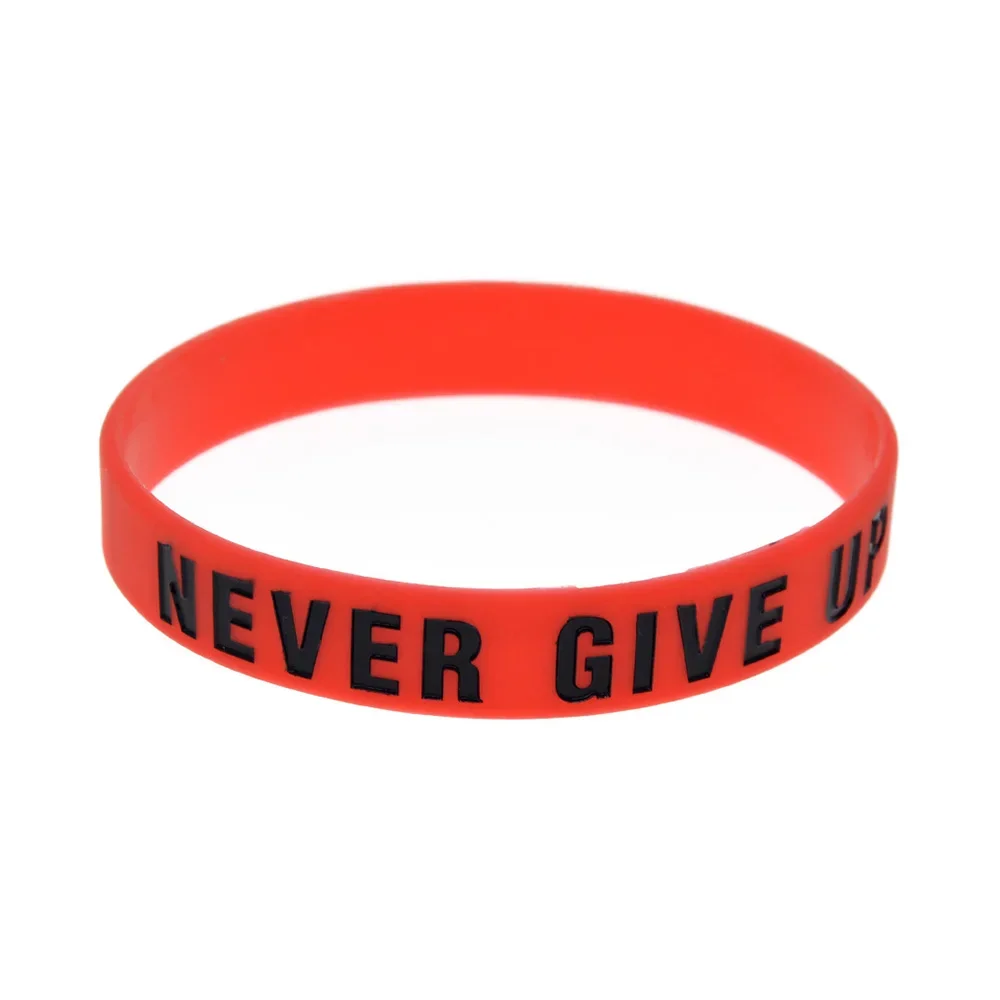 50 Pcs Never Give Up Silicone Rubber Wristband Sport Motivational Bangle Adult Size