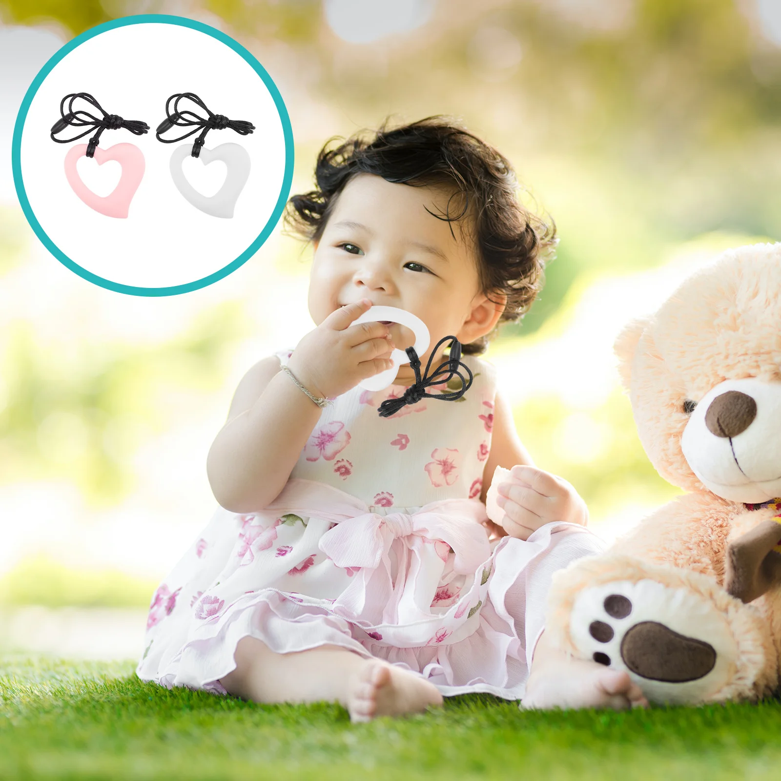 

2 шт. детские прорезыватели ожерелье в форме сердца жевательные для сенсорных прорезывателей детские жевательные прорезыватели в форме сердца рельефный подарок для новорожденного