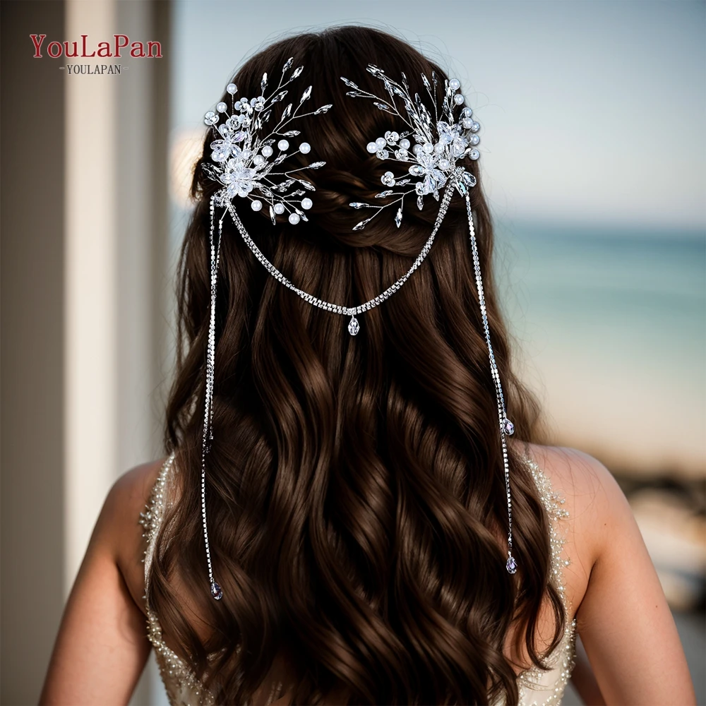 

YouLaPan Shiny Crystals Bride Hair Clip Long Rhinestone Chain Tassll Weding Hair Accessories Women Makeup Styling Headwear HP679