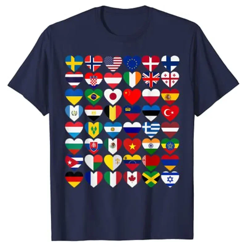 Flags of The Countries of The WorId,International Gift T-Shirt Funny Flag Print Grephic Tees Geography Lover Clothes Polyester