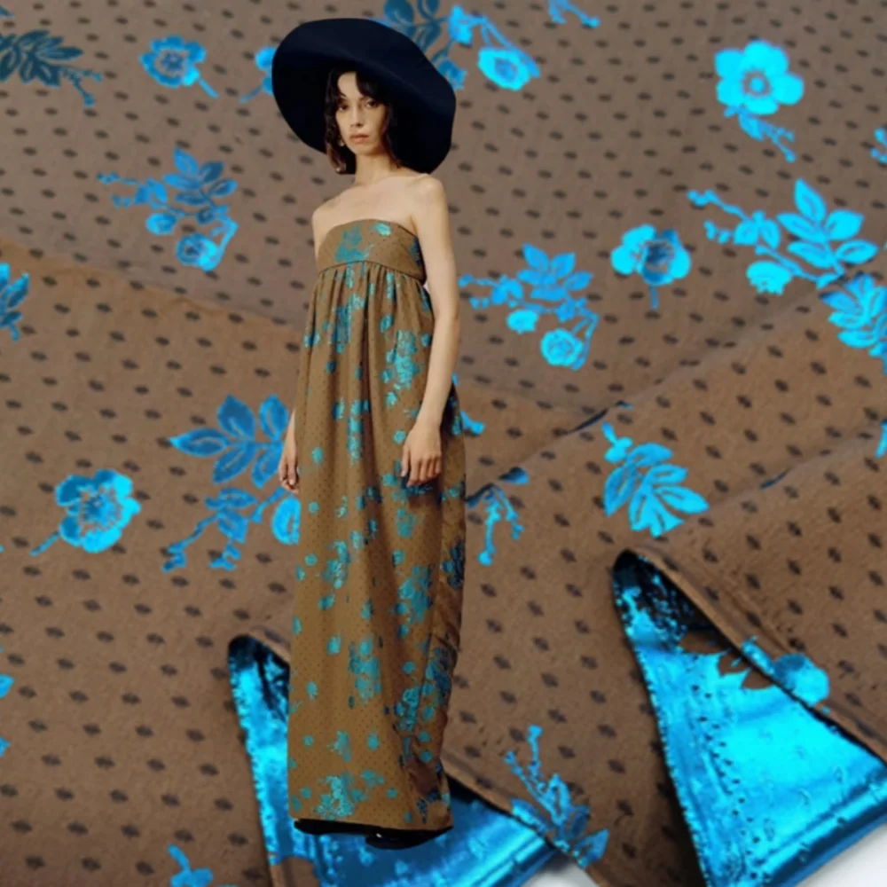 

Gold Line Yarn Dyed Jacquard Fabric European Vintage Suit Dress Windbreaker Suit Clothing European Brand Fashion Design Cloth