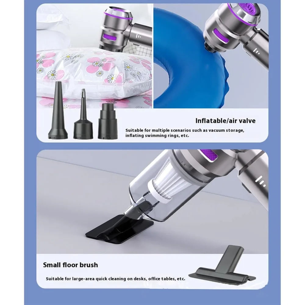 مكنسة كهربائية محمولة 4 في 1 لاسلكية قابلة لإعادة الشحن، شفط قوي 16000 باسكال للسيارات والمكاتب والمنازل