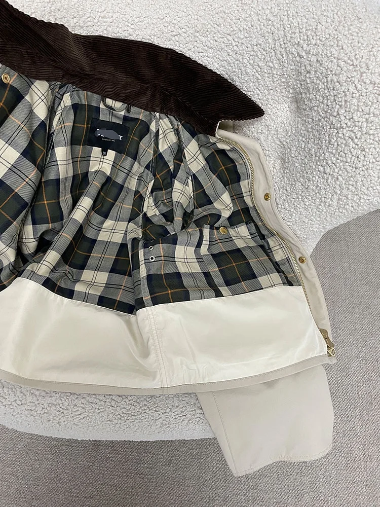 

B@rbour Cool Girl Retro Faion Loose Corduroy Small Collar Hunting Sle Workwear Jaet Women's ort Outerwear Coat