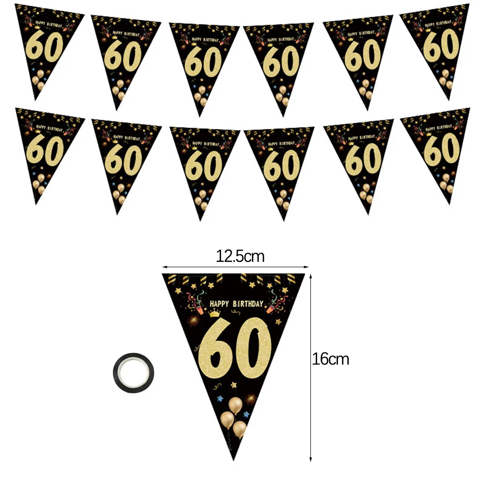 Banner di buon compleanno in oro nero 30 40 50 60 bandiere appese decorazione per feste di compleanno decorazioni per sfondo Bunting Garland Banner