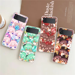 Anime Genshin Impact Kawaii ZFlip5 ZFlip3 Phone Case For Samsung Z Flip 3 Transparent Hard Shell Z Flip 4 Galaxy Cover Folding