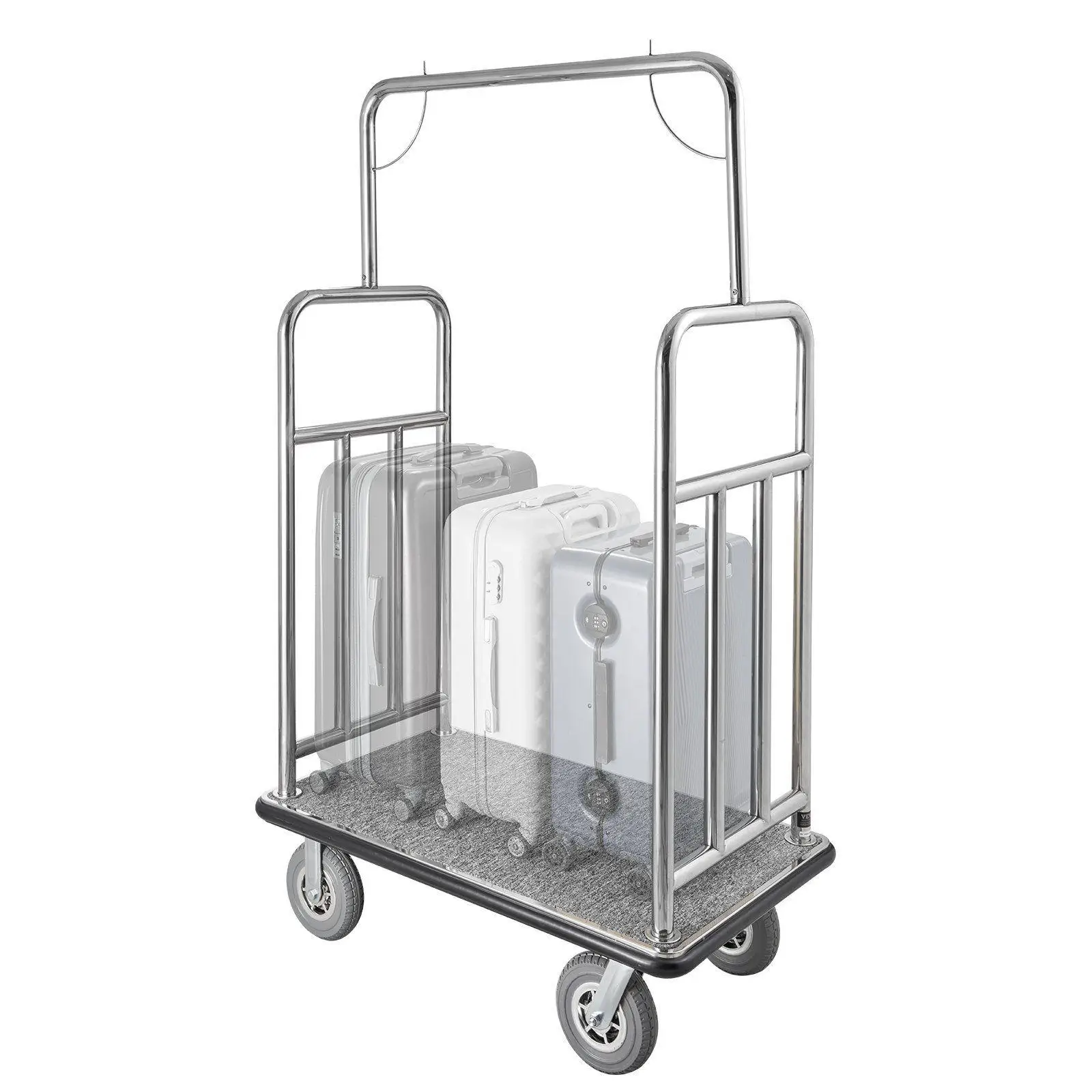 

1200lb Robust Stainless Steel Luggage Trolley 42.5x25x71in Frame Impact Resistant Bumpers Easy Mobility