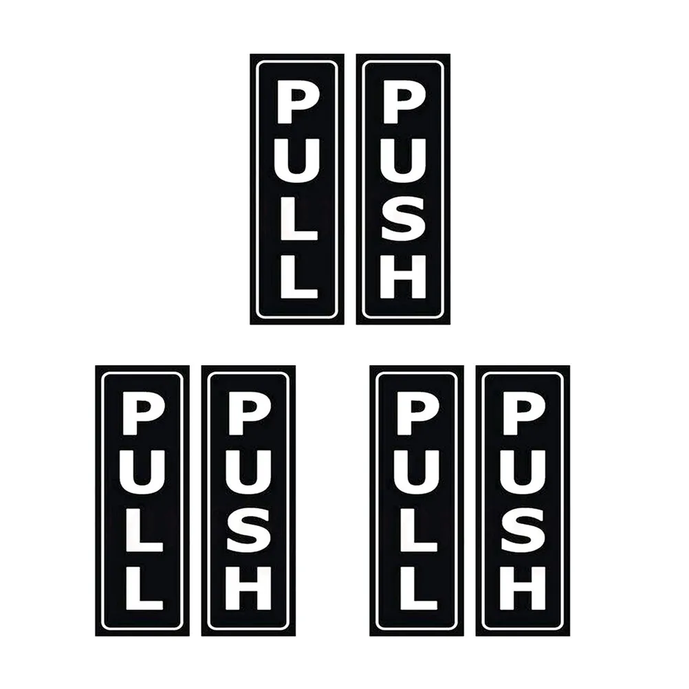 6Pcs Creative Door Stickers Push Pull Sign PVC Material Adhesive for Office Restaurant Supermarket Home Push Pull Door Sign